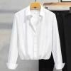 In 2025, men's long-sleeved casual Korean-style trendy, elastic, slim and cool shirt with a white striped top Specification image
